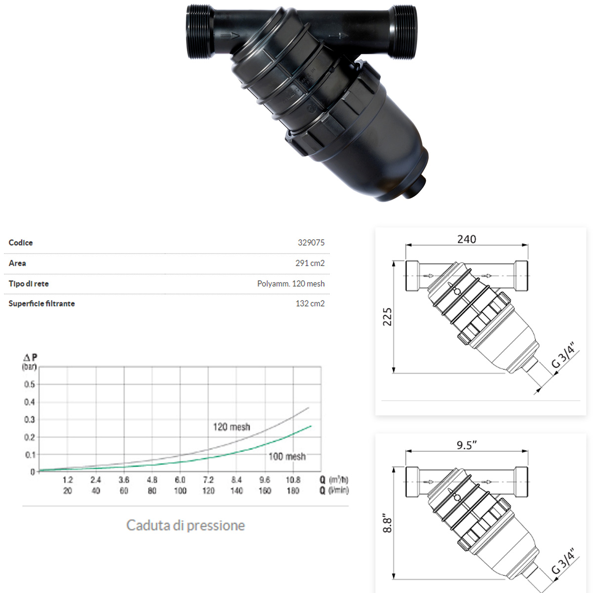 FILTRO IN LINEA 2'' - 120 MESH - PROFESSIONALE - immagine 2
