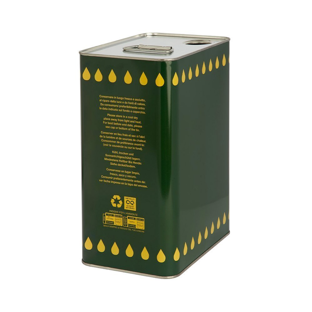 LATTINA PER OLIO LT. 10 VERDE CON GOCCE GIALLE FORO Ø 42 MM