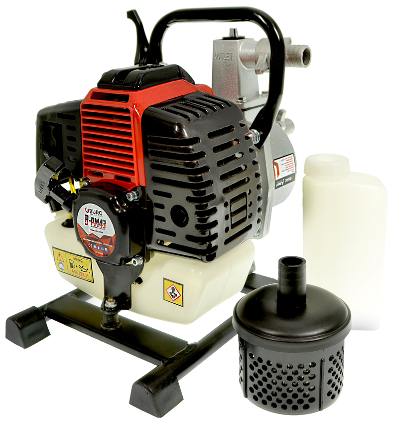 MOTOPOMPA AUTOADESCANTE BURG 25 mm. 43 cc.  2 TEMPI  -  MISCELA 4%