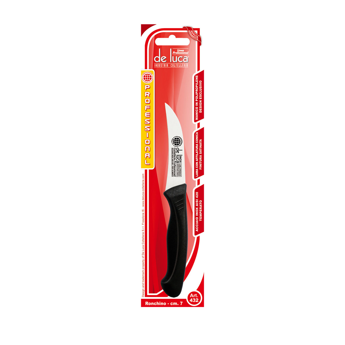 COLTELLO RONCHINO SPELUCCHINO INOX 7 CM CURVO - MANICO IN PLASTICA