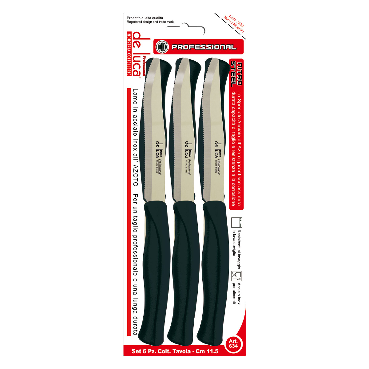 SET 6 PZ COLTELLI TAVOLA NITRO STEEL LINEA PROFESSIONAL MANICO NERO