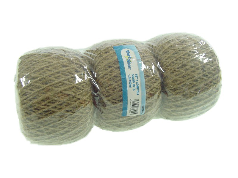 SET 3 GOMITOLI SPAGO JUTA 1,5x150 m.