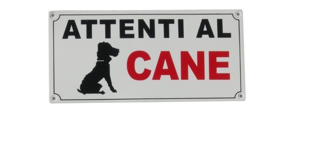 TARGA ADESIVA *ATTENTI AL CANE* 25 x 12 cm.