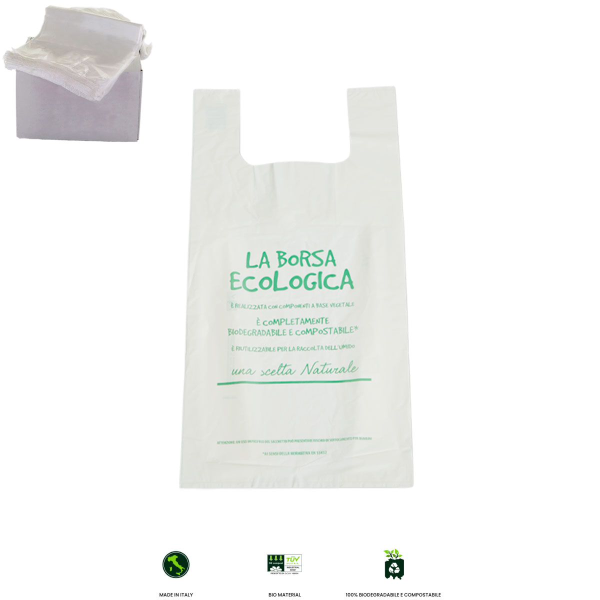SHOPPER BIODEGRADABILE E COMPOSTABILE CONFEZIONE 3 KG - 36x43 CM - 10 LT