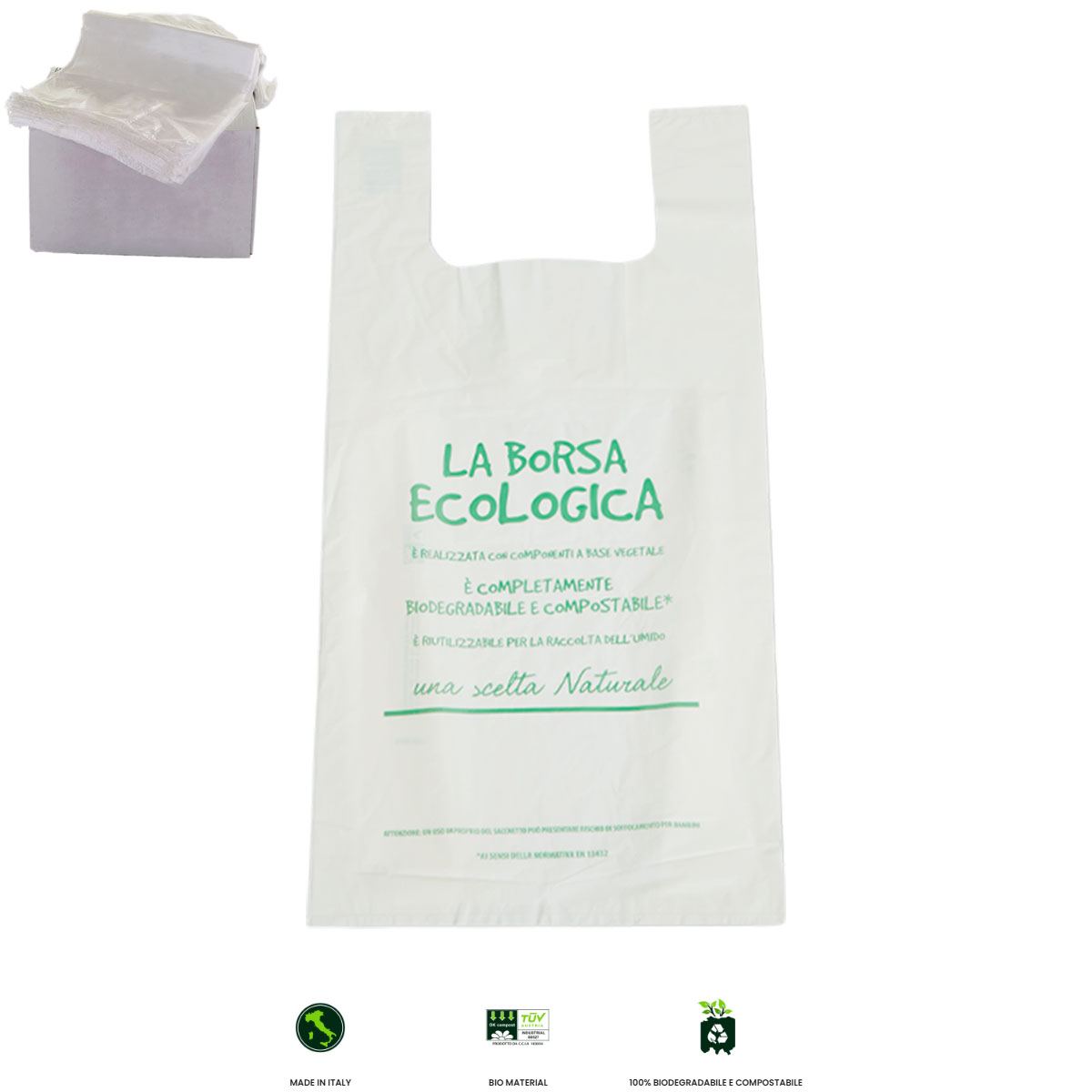 SHOPPER BIODEGRADABILE E COMPOSTABILE CONFEZIONE 4 KG - 50x63 CM - 30 LT