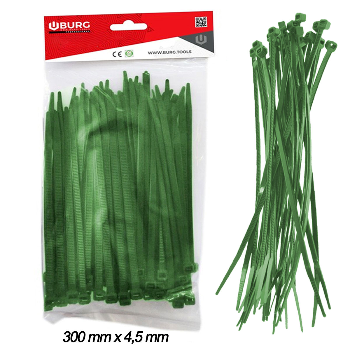 100 FASCETTE PER CABLAGGIO 300mmX4,5mm VERDI