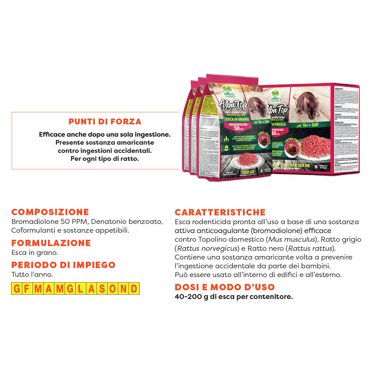 RODENTICIDA IN GRANO ROSSO 1,5 KG - 3 BUSTE DA 500 GRAMMI - immagine 2