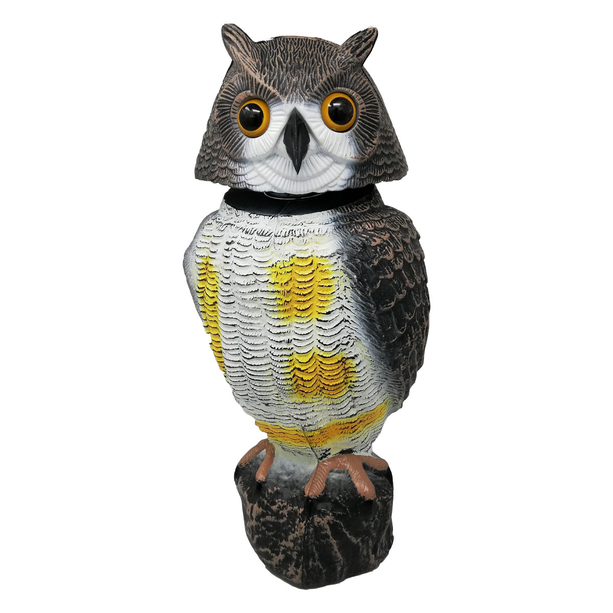 GUFO SCACCIAVOLATILI CON TESTA GIREVOLE E OCCHI SCINTILLANTI 42 CM