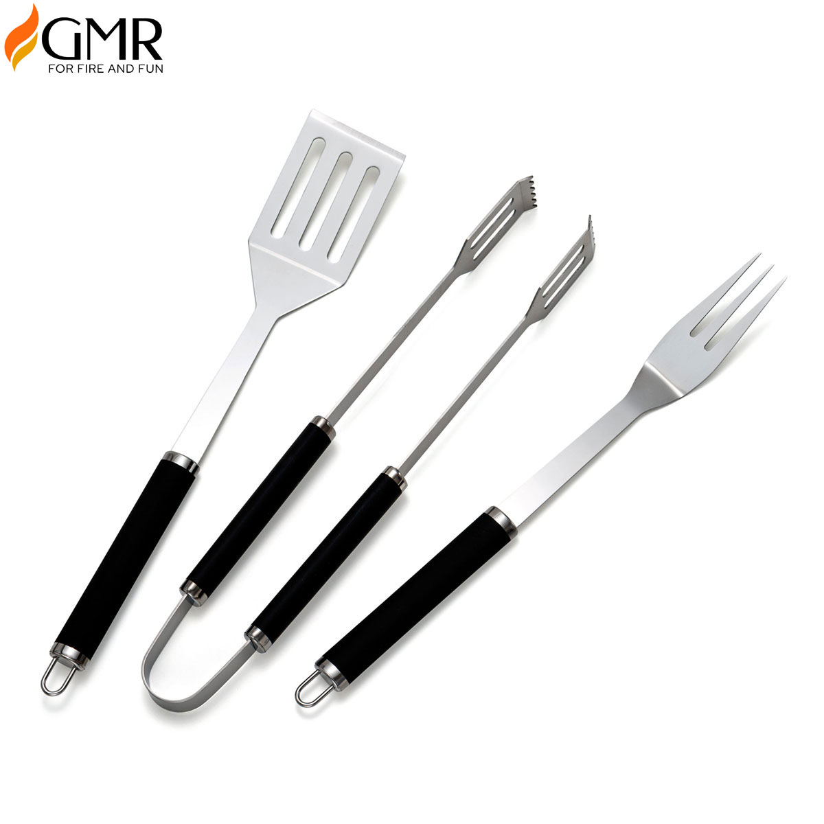SET 3 ATTREZZI BARBECUE IN ACCIAIO INOX SPATOLA+FORCHETTA+PINZA