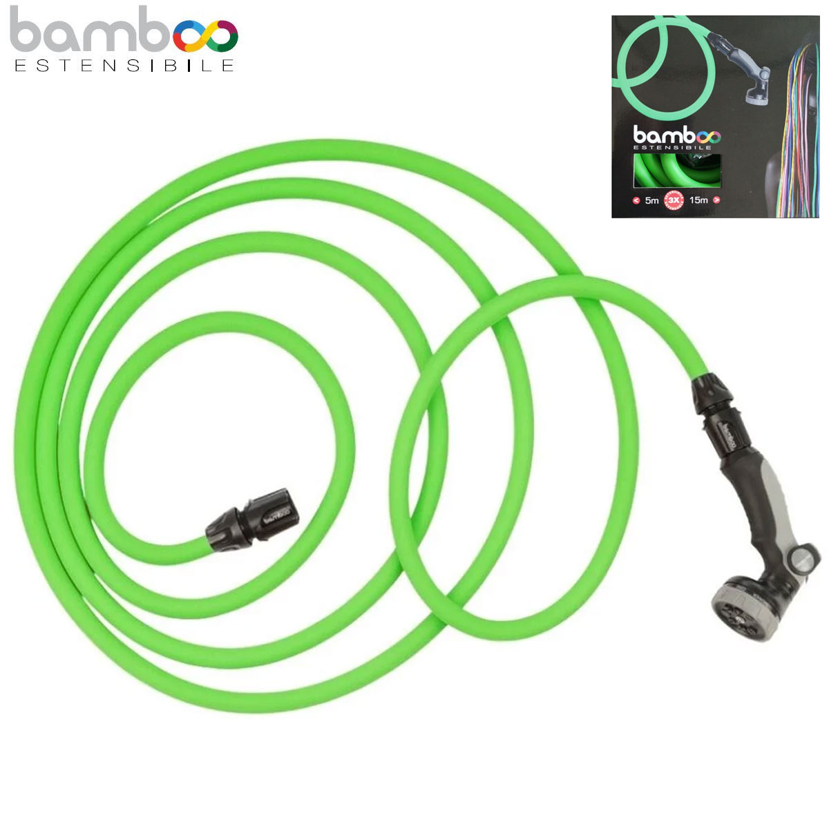 BAMBOO VERDE ESTENSIBILE CON PISTOLA E RACCORDI 5-15 MT