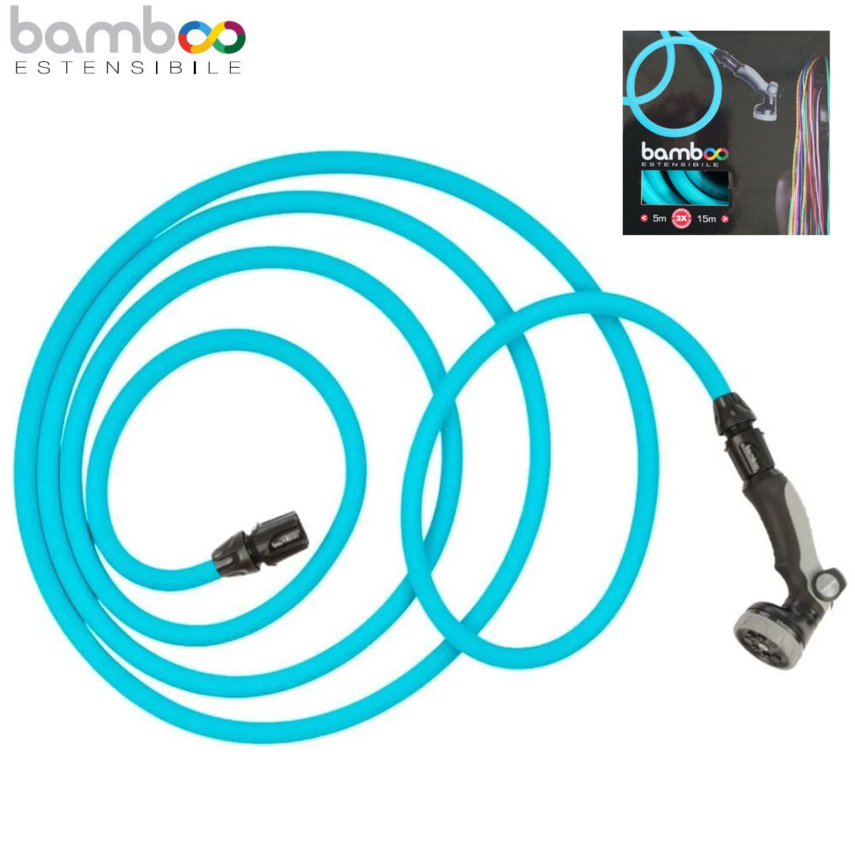 BAMBOO AZZURRO ESTENSIBILE CON PISTOLA E RACCORDI 5-15 MT