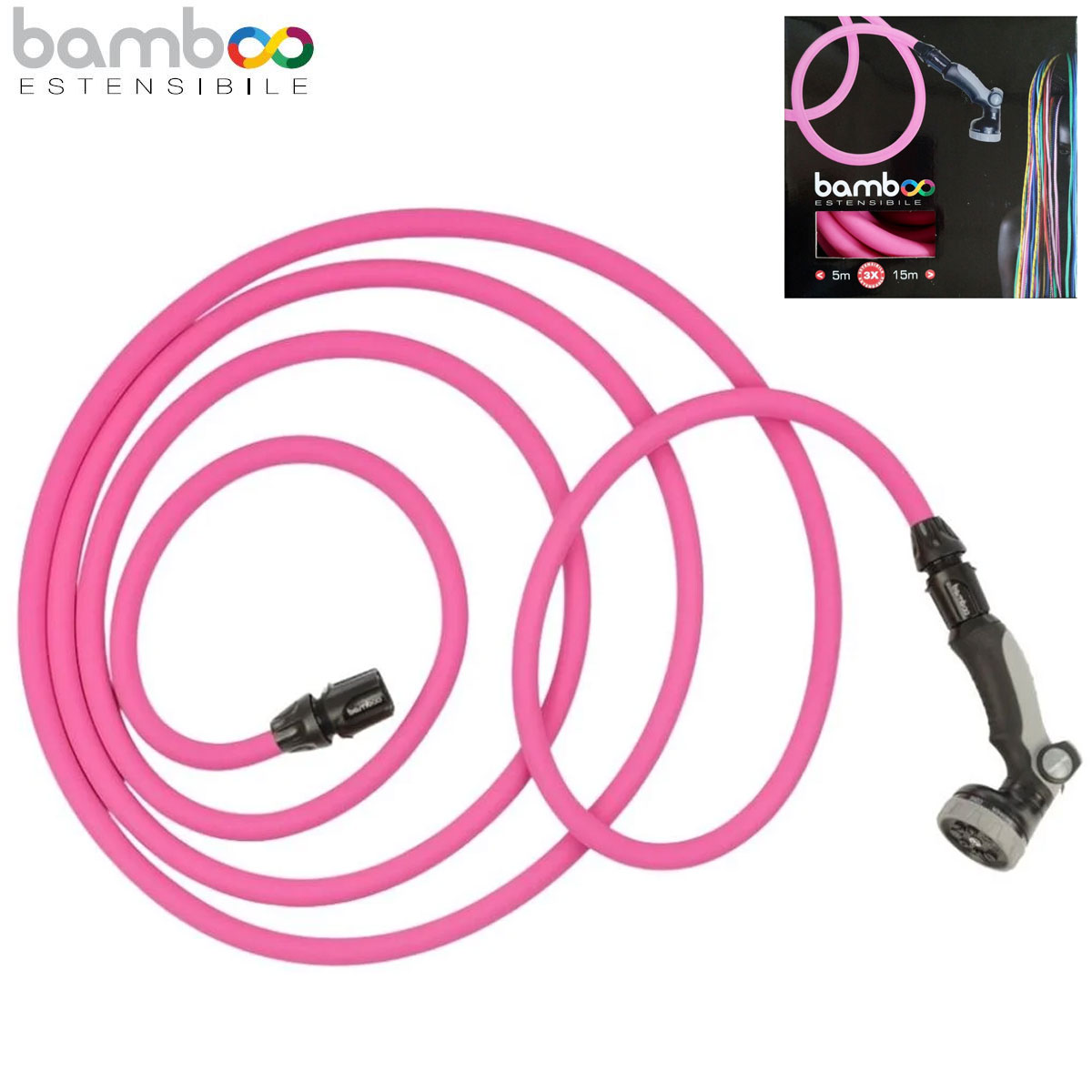 BAMBOO FUCSIA ESTENSIBILE CON PISTOLA E RACCORDI 5-15 MT
