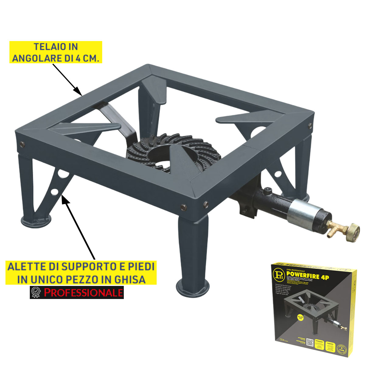 FORNELLONE INDUSTRIALE 4 PIEDI PESANTE PROFESSIONAL 40X40 CM POWERFIRE 4