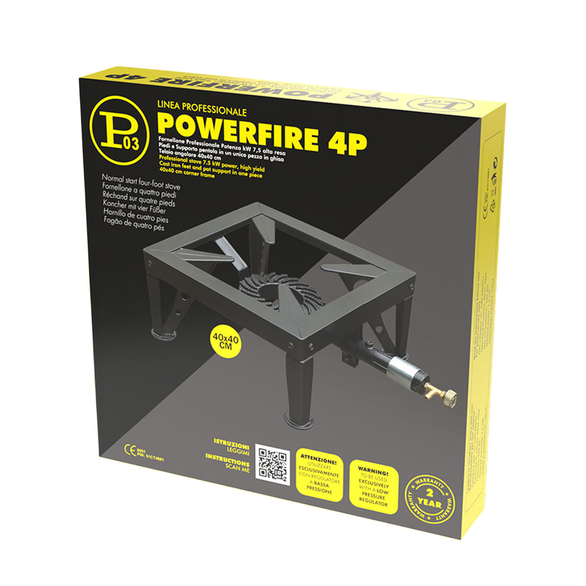 FORNELLONE INDUSTRIALE 4 PIEDI PESANTE PROFESSIONAL 40X40 CM POWERFIRE 4 - immagine 2