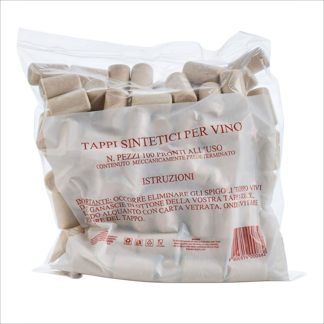 BUSTA DA 100 PZ. TAPPO VINO SINTETICO 23x38 MM - MADE IN ITALY