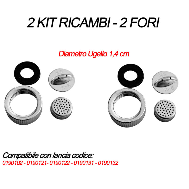 KIT DUE RICAMBI PER LANCIA DOPPIO GETTO - 2 FORI - UGELLO DA 1,4 CM