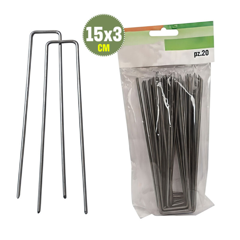 SET 20 PZ PICCHETTI FERMAPRATO/TELO ZINCATI 15x3 CM