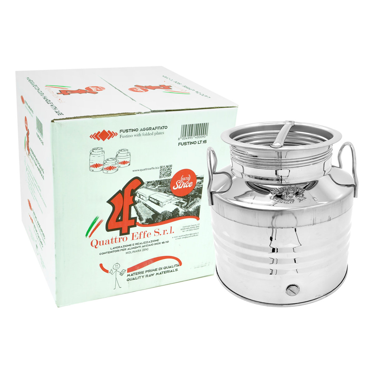 FUSTO 15 LT IN ACCIAIO INOX AGGRAFFATO CON VALVOLINA DI SFIATO SUL TAPPO - immagine 4