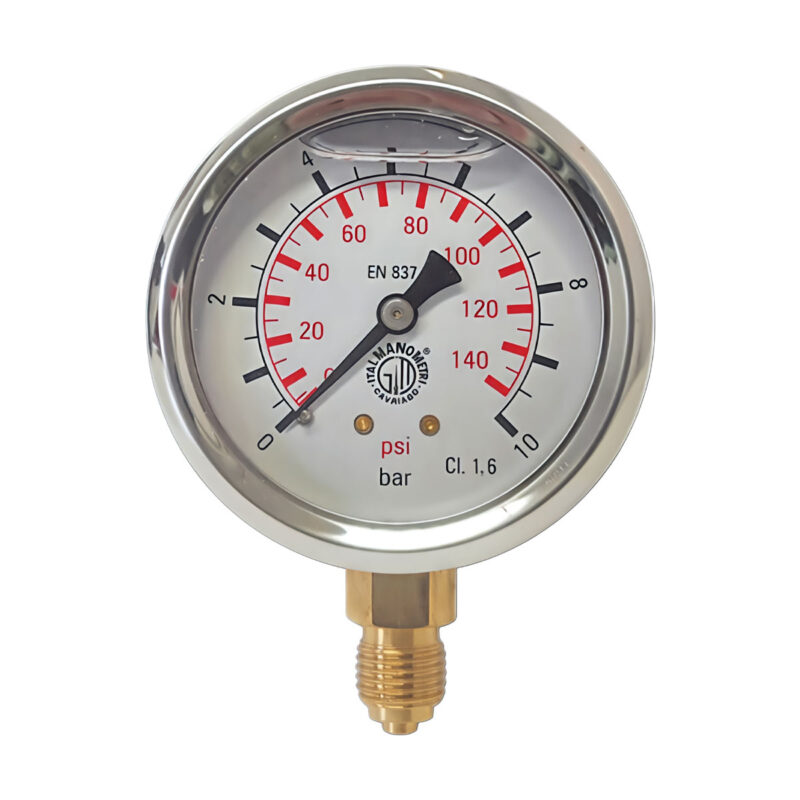 MANOMETRO GLICERINA 0-10 BAR - Di.63 MM - 1/4 BSP - CASSA INOX