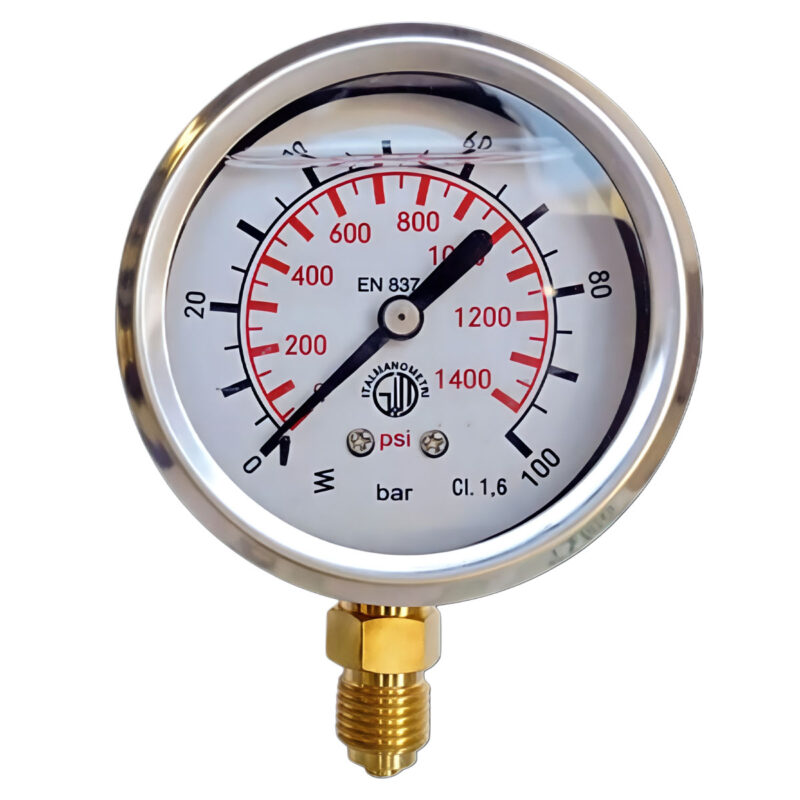 MANOMETRO GLICERINA 0-100 BAR - Di.63 MM - 1/4 BSP - CASSA INOX