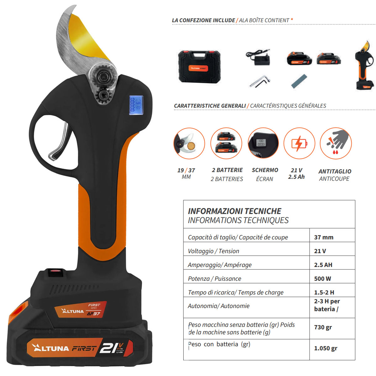 FORBICE DA POTATURA ALTUNA AF37 MOTORE BRUSHLESS DOPPIA APERTURA 19-37MM - immagine 6