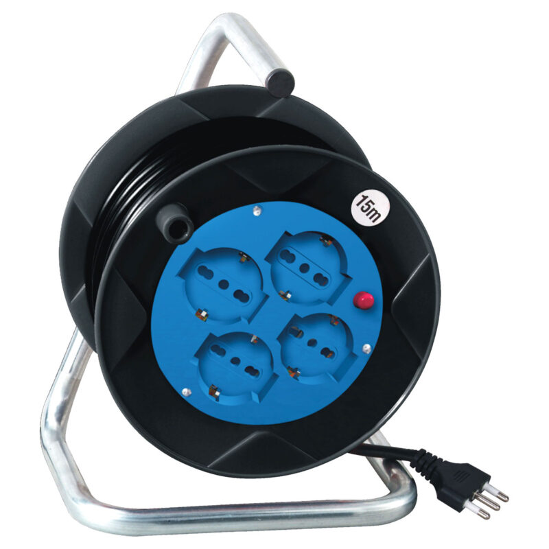 PROLUNGA AVVOLGICAVO DA 15 METRI - 4 PRESE BIPASSO/SHUKO