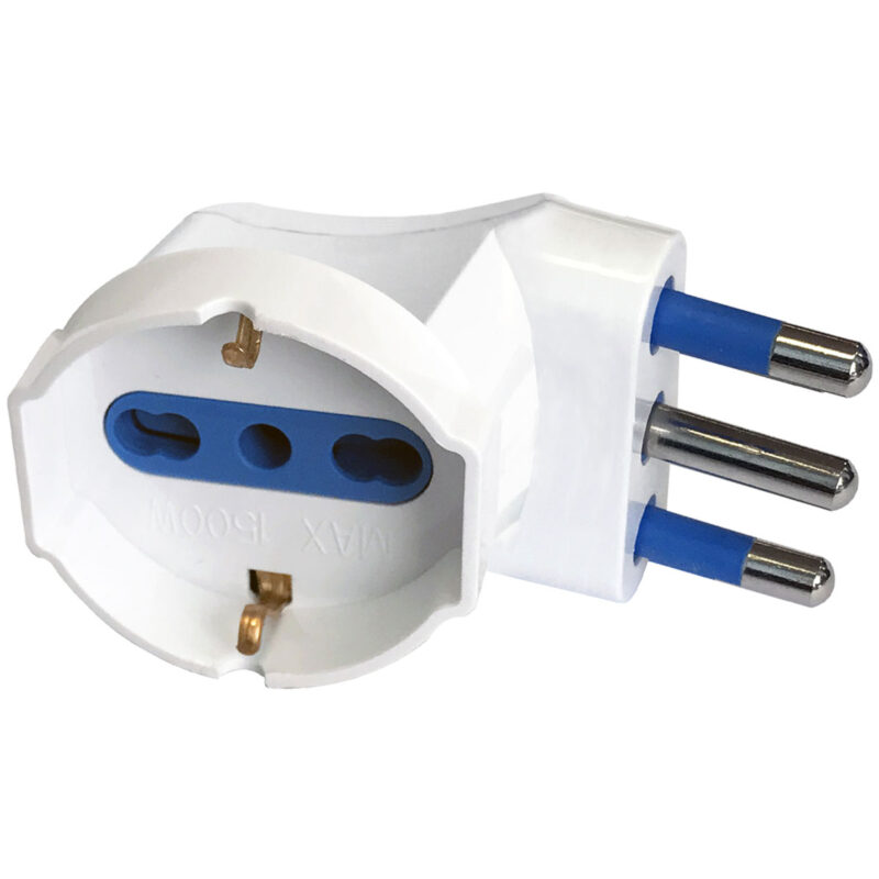 ADATTATORE 90° - SPINA 16A SALVASPAZIO - PRESA BIPASSO/SCHUKO